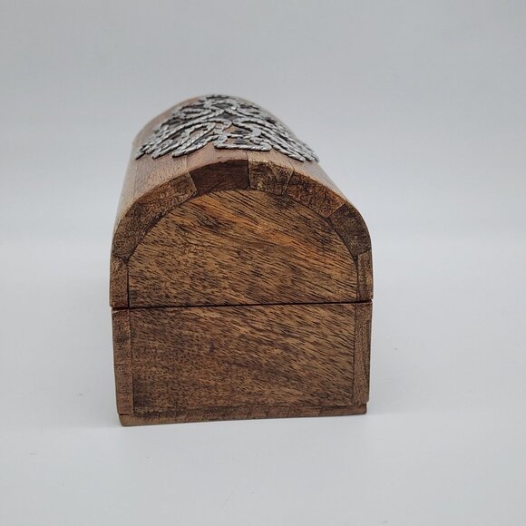 Handmade Wooden Treasure Trinket Box Braided Hammered Metal Design 8" Wide VTG - Picture 7 of 8